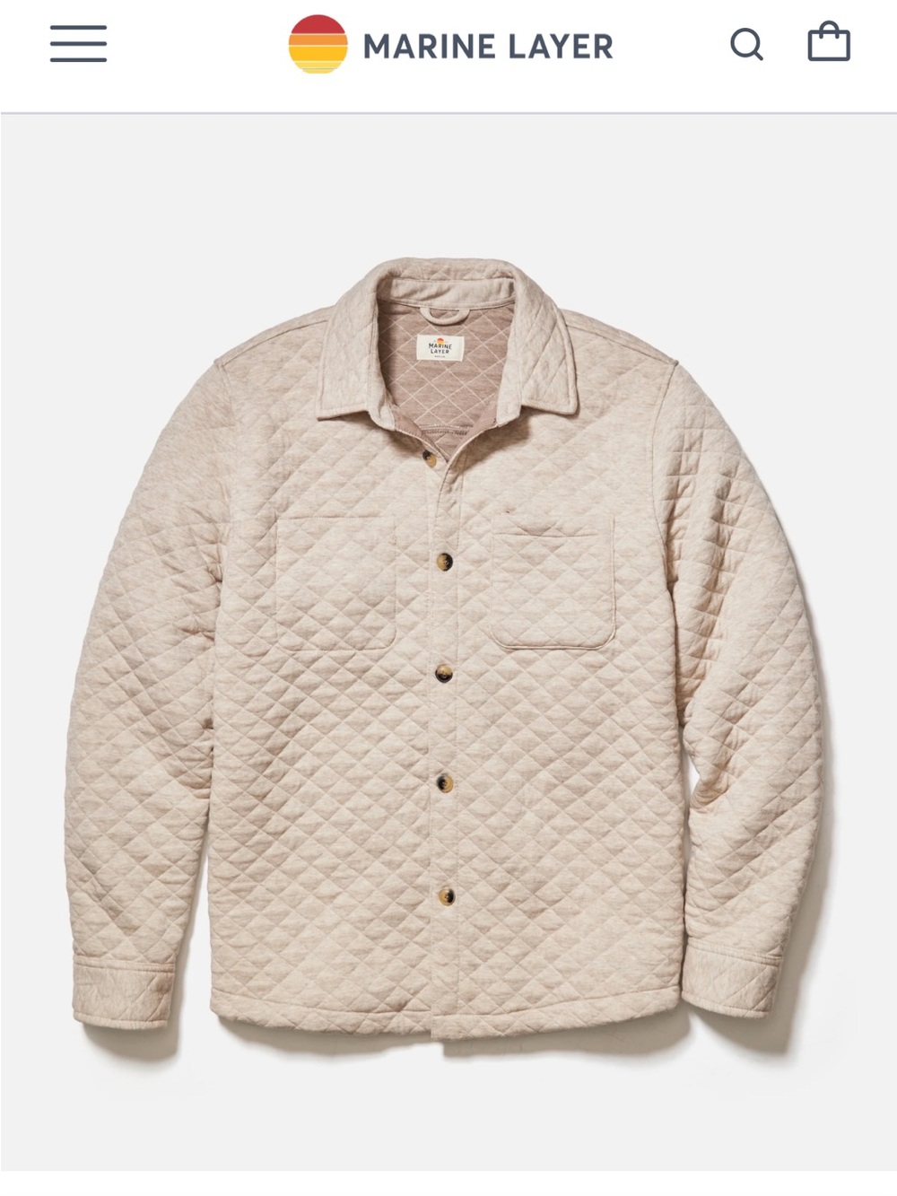 Marine Layer Quilted Lightweight Shirt Jacket in Beige